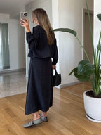 Black Linen Midi Dress Set