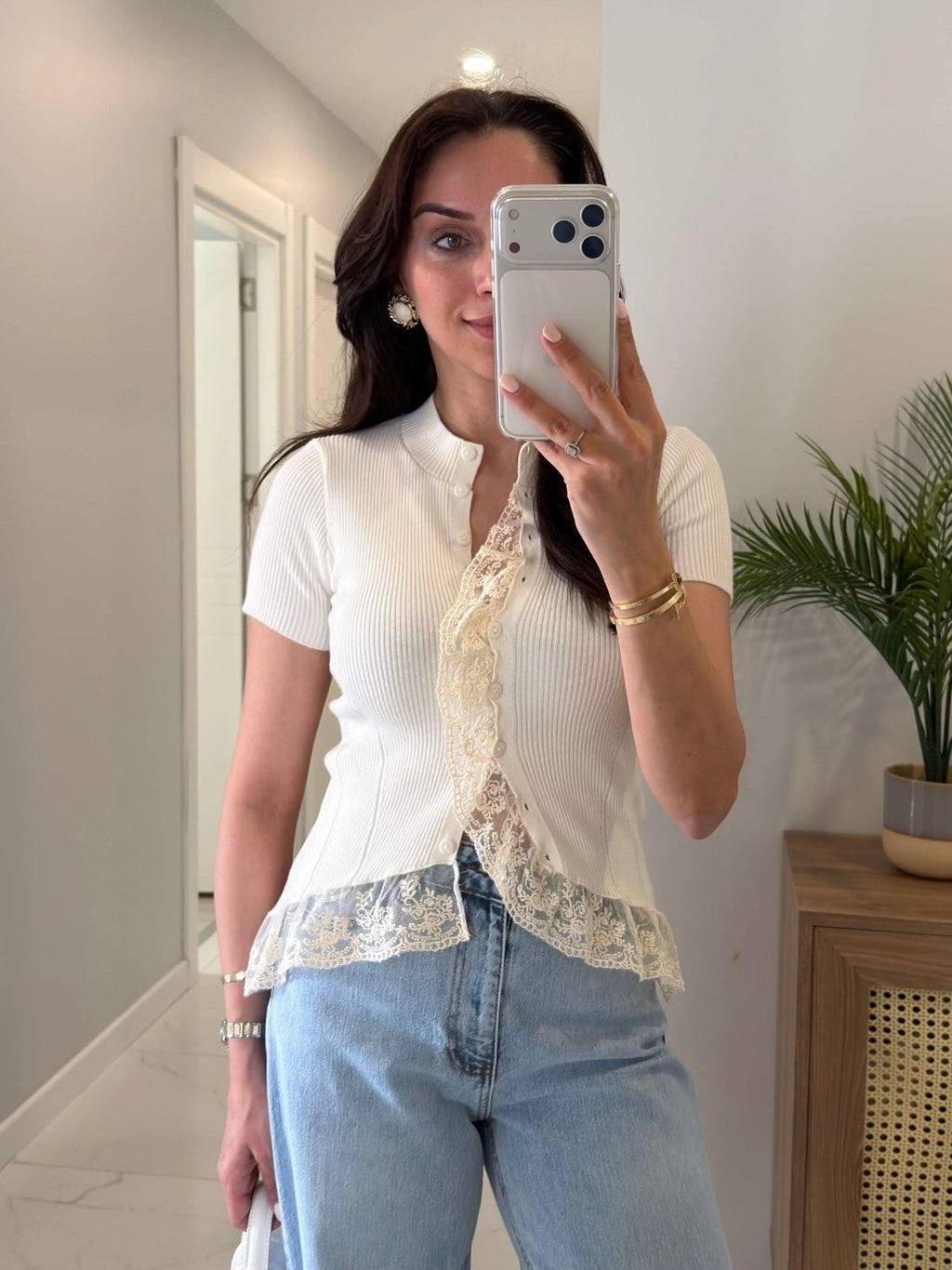 Lace Trim Knit Top