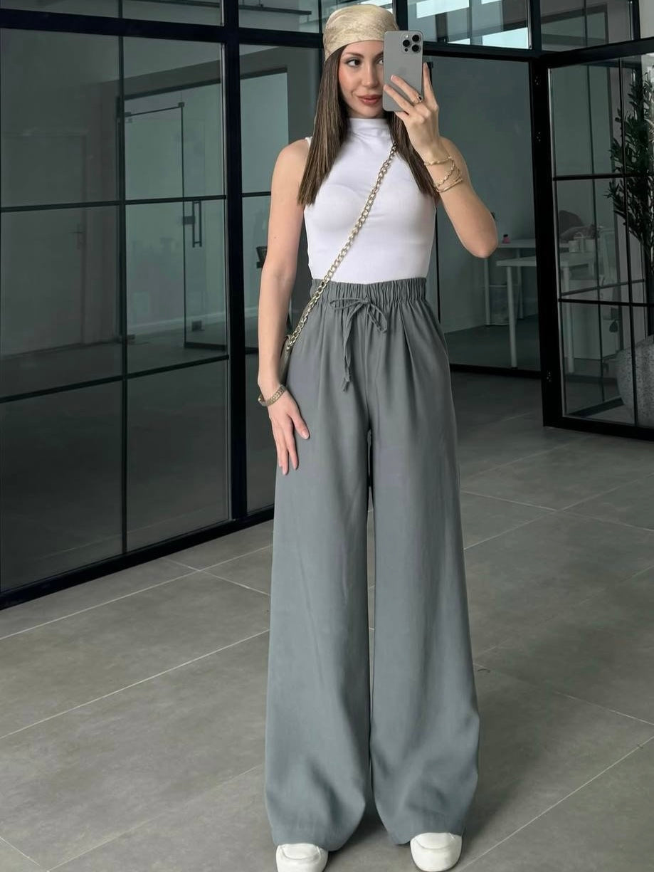 Green Relaxed Wide-Leg Pants