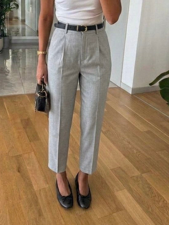 Grey High-Waist Tailored Pants