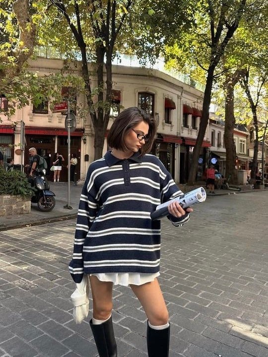 Navy Striped Wool Sweater