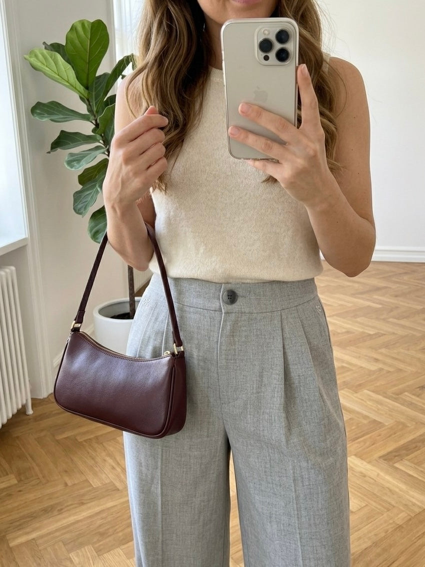 Wide-Leg Gray Fabric Pants