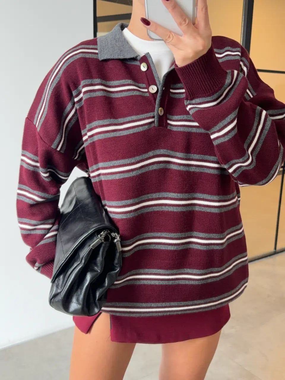 Striped Maroon Polo Sweater