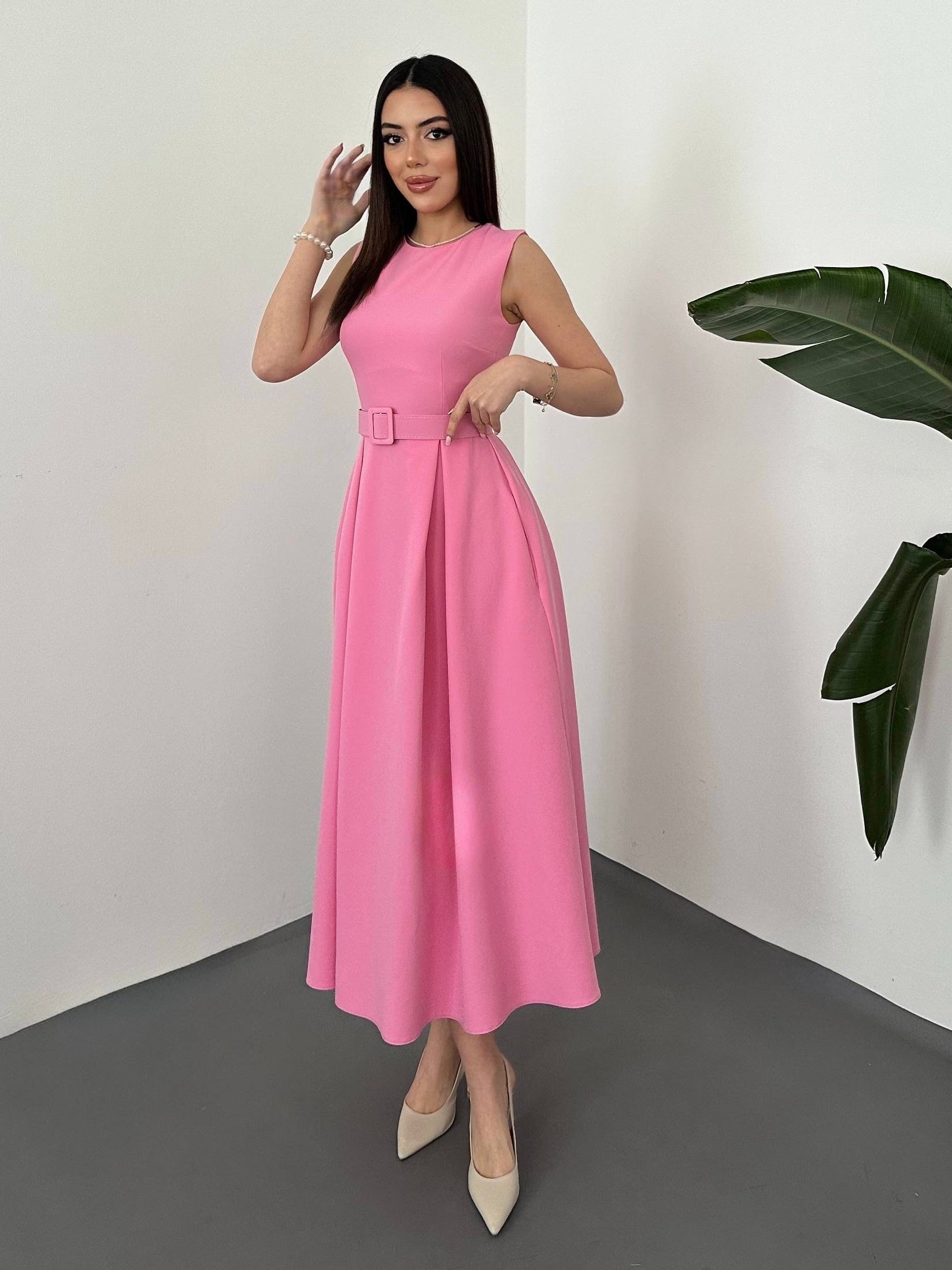 Pink Belted Dress