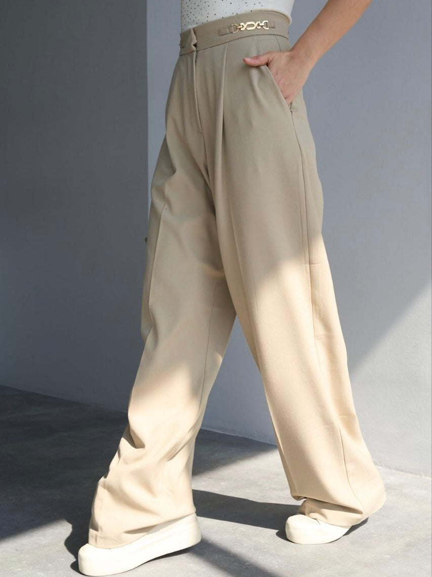 Beige Wide Pants
