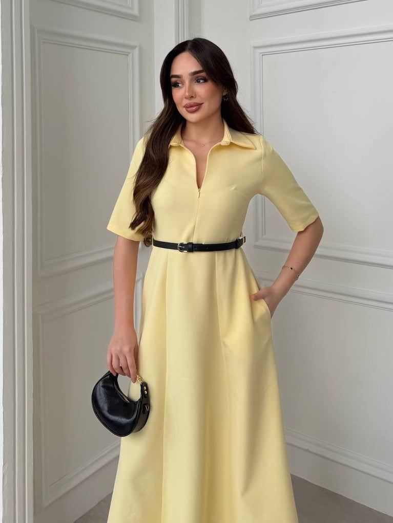 Lemon Elegance Midi Dress