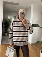 Striped Knit Polo Sweater