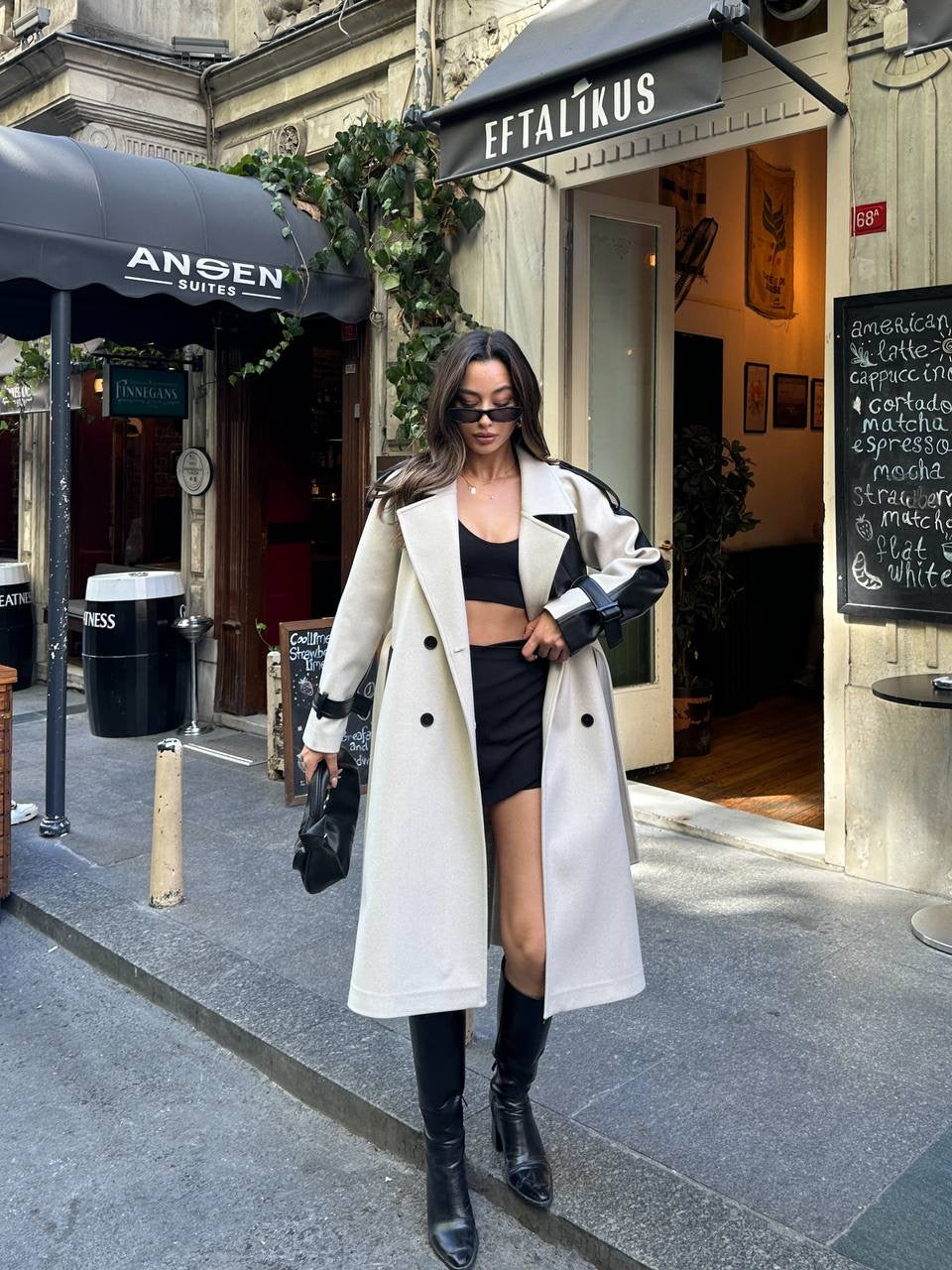 Beige Coat With Leather