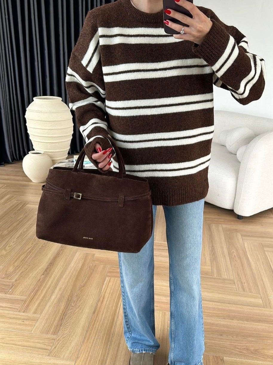 Brown Striped Wool Sweater