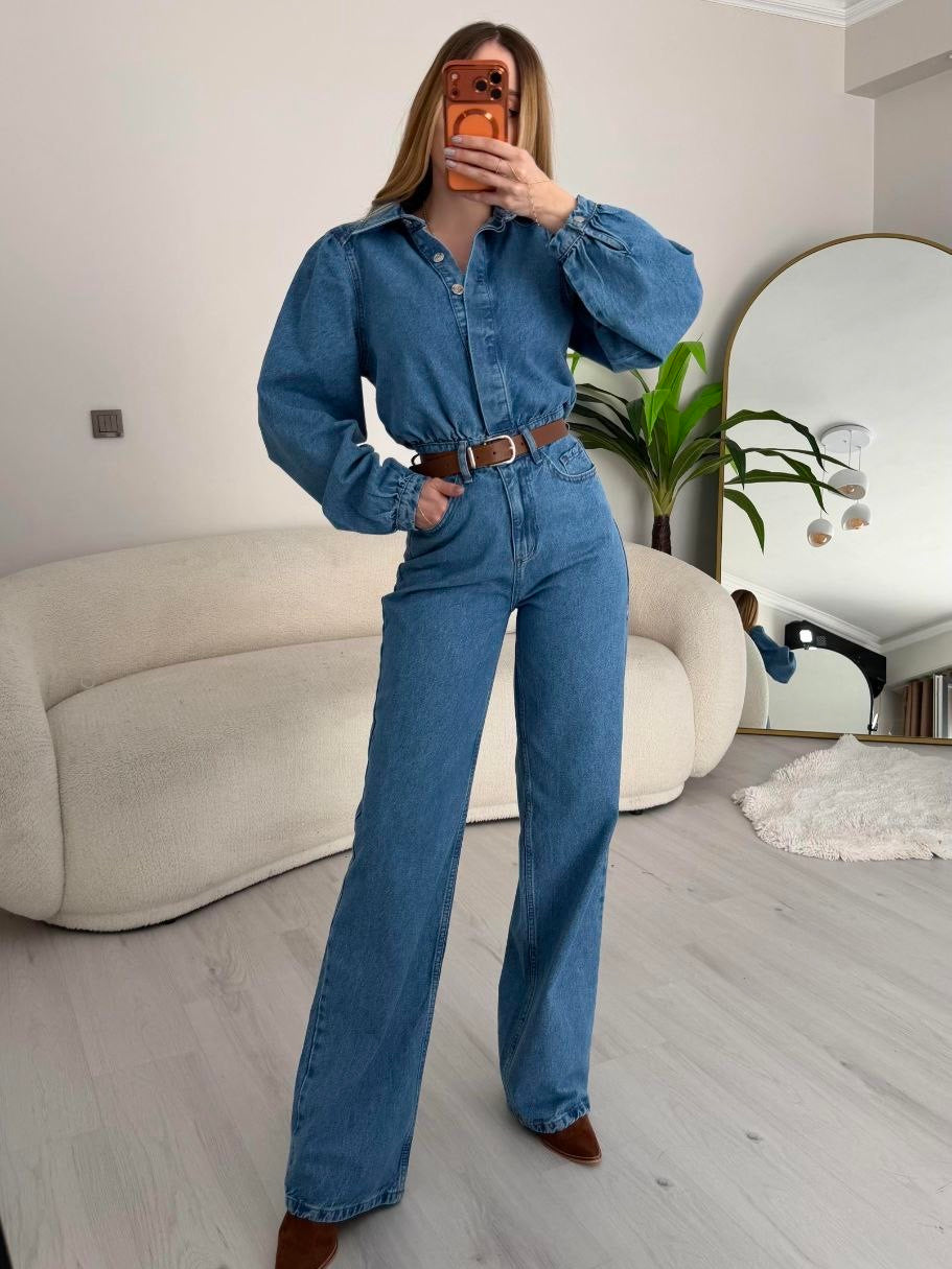 Straight-Leg Denim Jumpsuit