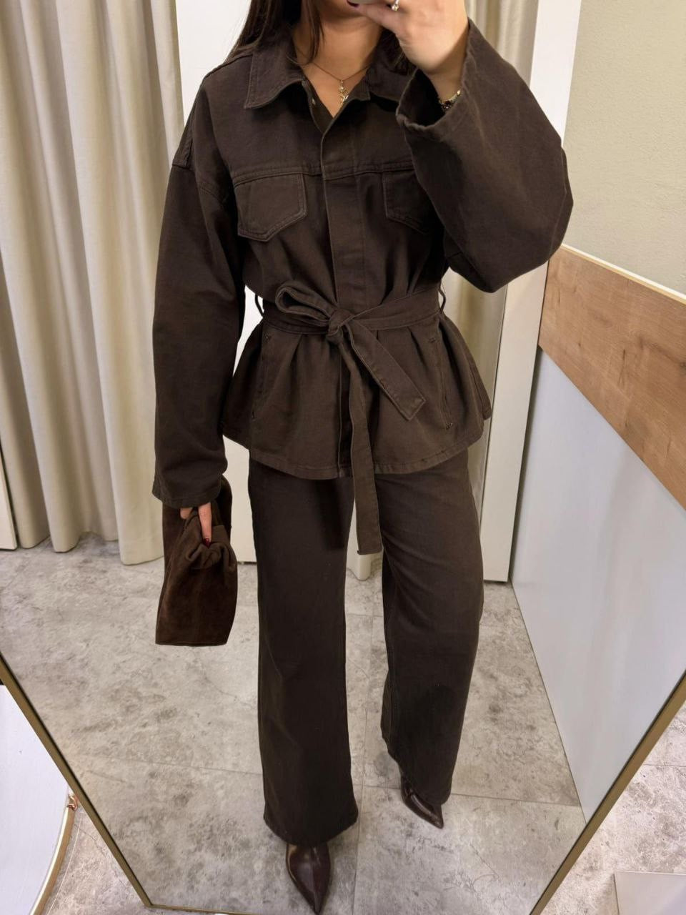 Brown Belted Chic Set