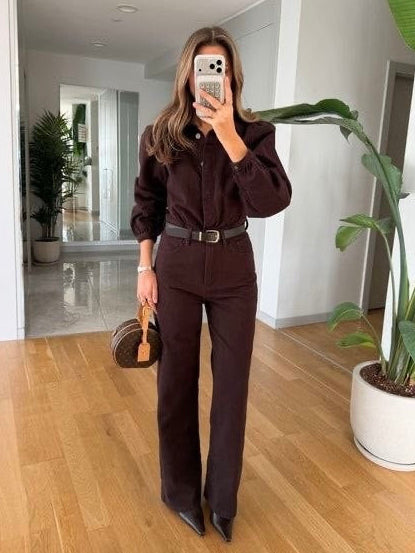 Straight-Leg Denim Jumpsuit