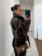 Brown Leather Jacket with Belt