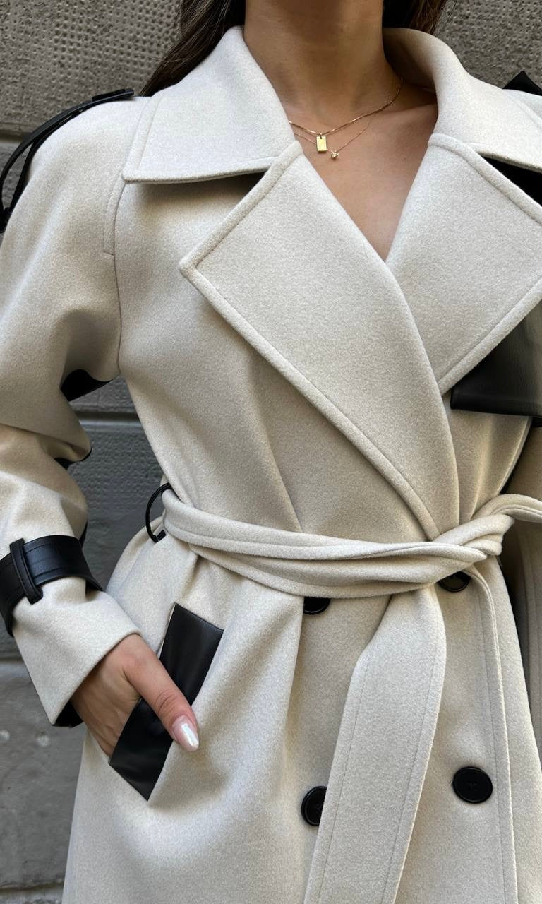 Beige Coat With Leather