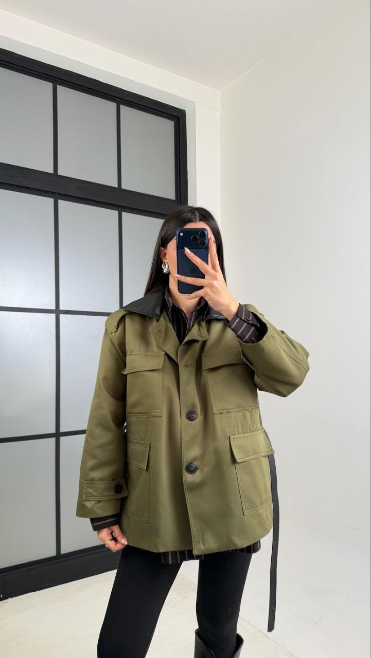 Olive Belted Overshirt Jacket