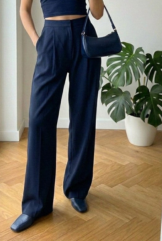 Wide Leg Navy Pants