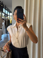 White Sleeveless Button Polo Bodysuit