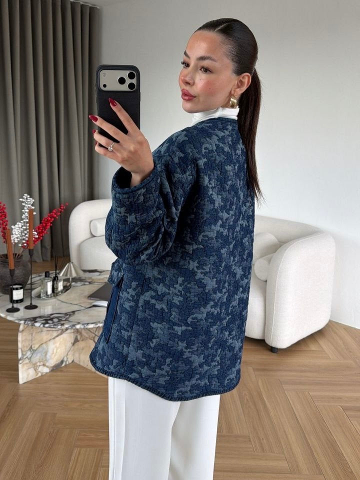 Denim Pattern Belted Jacket
