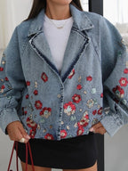 Embroidered Floral Denim Blazer