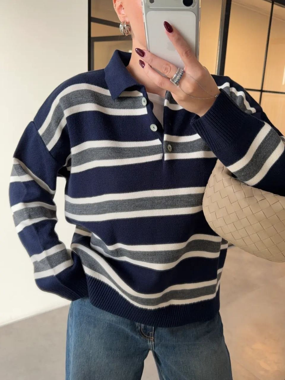 Navy & White Striped Sweater
