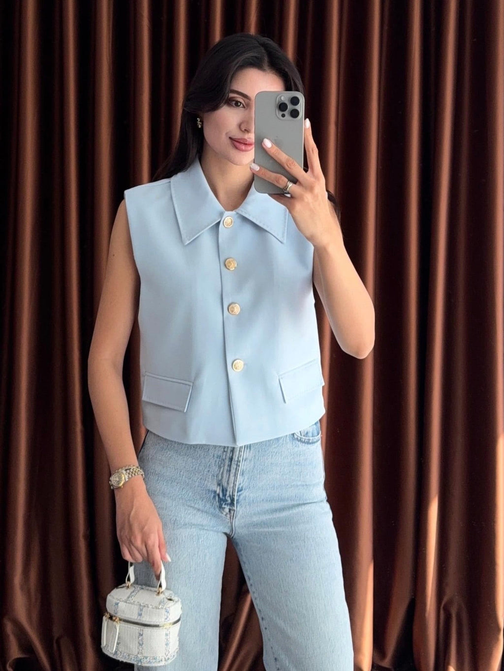 Gold Button Tailored Vest