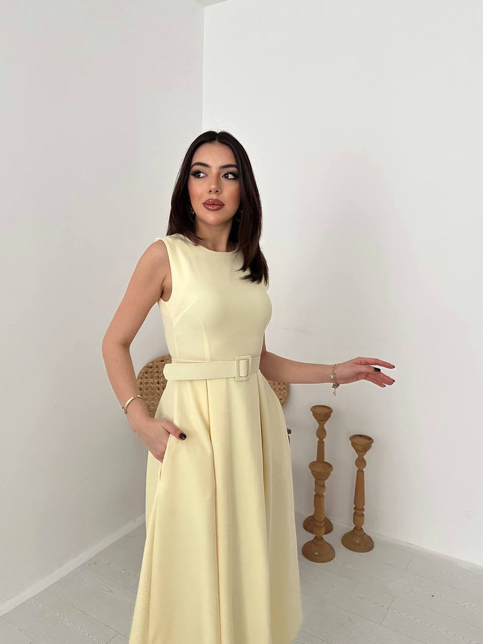 Yellow Belted Midi Dress