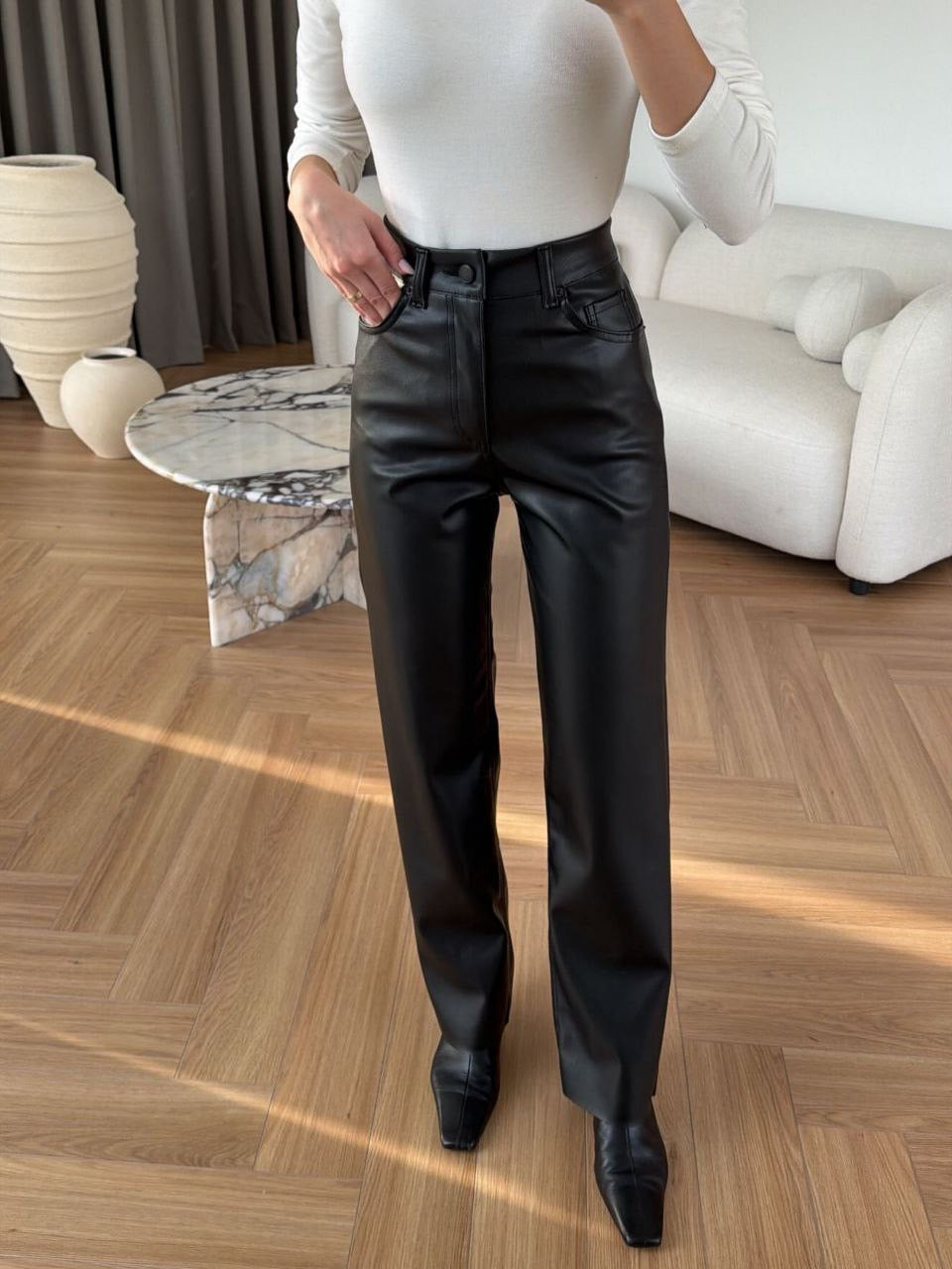 High Waist Black Leather Pants
