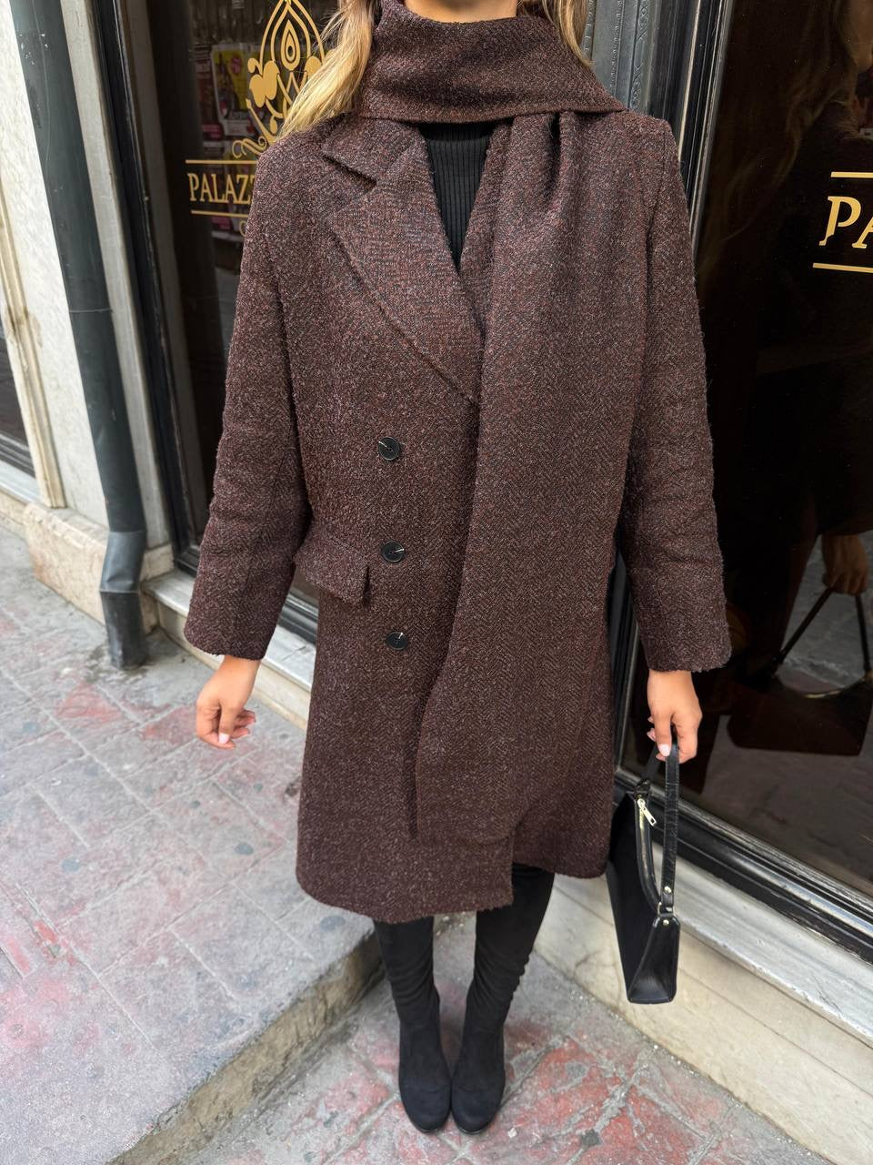 Brown Coat with a Scarf