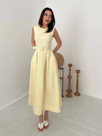Yellow Belted Midi Dress