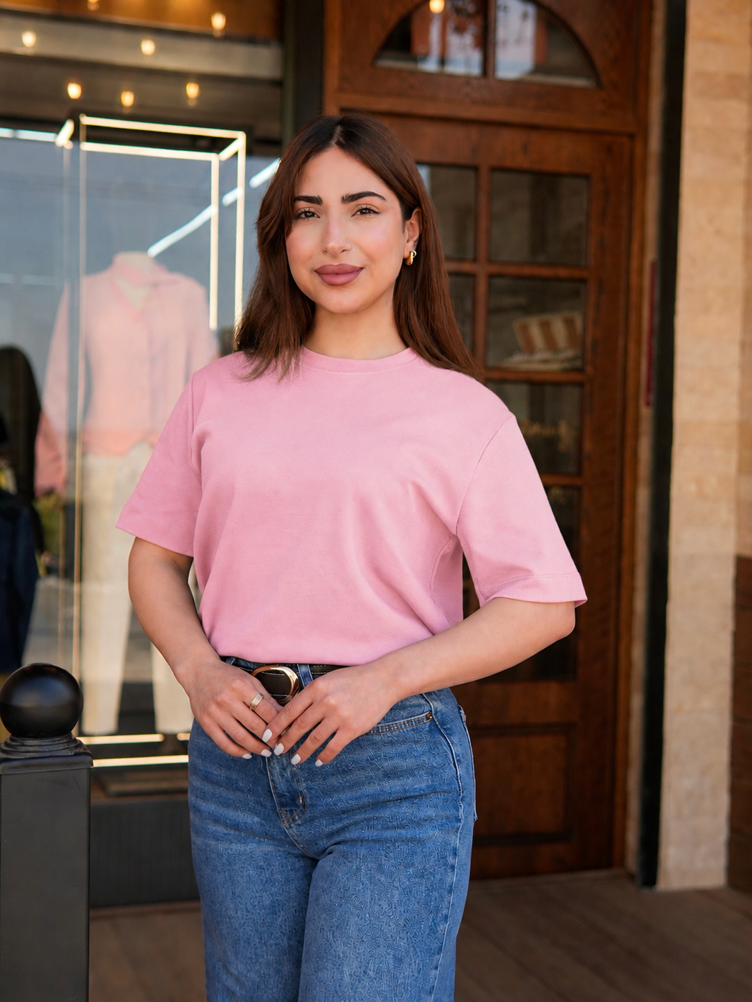 Classic Pink Crew Neck Blouse