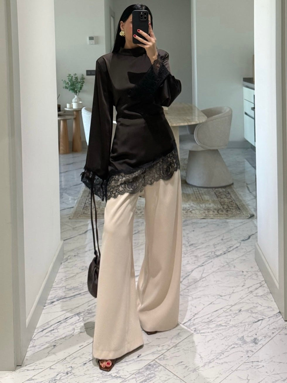 Brown lace blouse