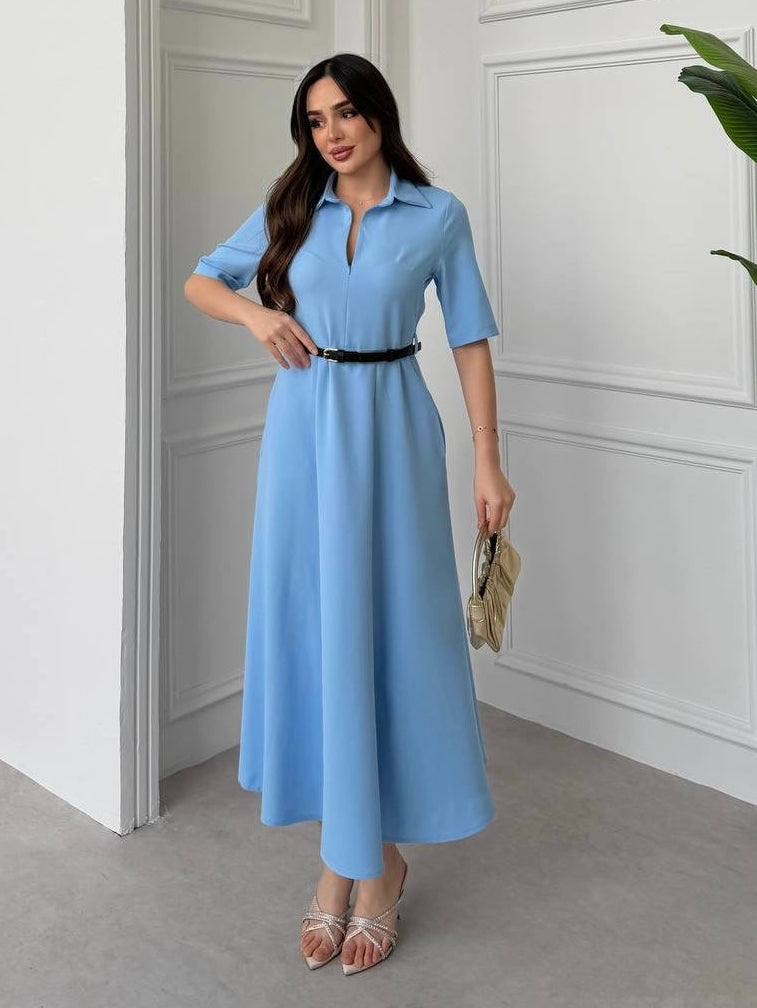 Elegant Blue Belted Dress