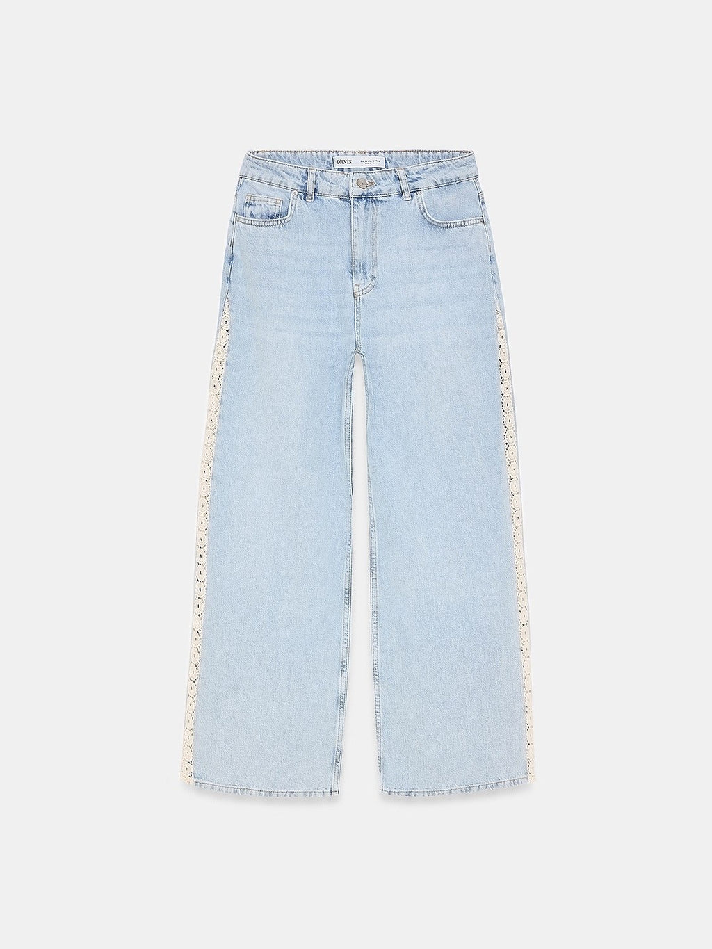 Light Wash Lace Side Wide-Leg Jeans