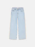 Light Wash Lace Side Wide-Leg Jeans