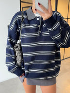 Navy Striped Polo Sweater