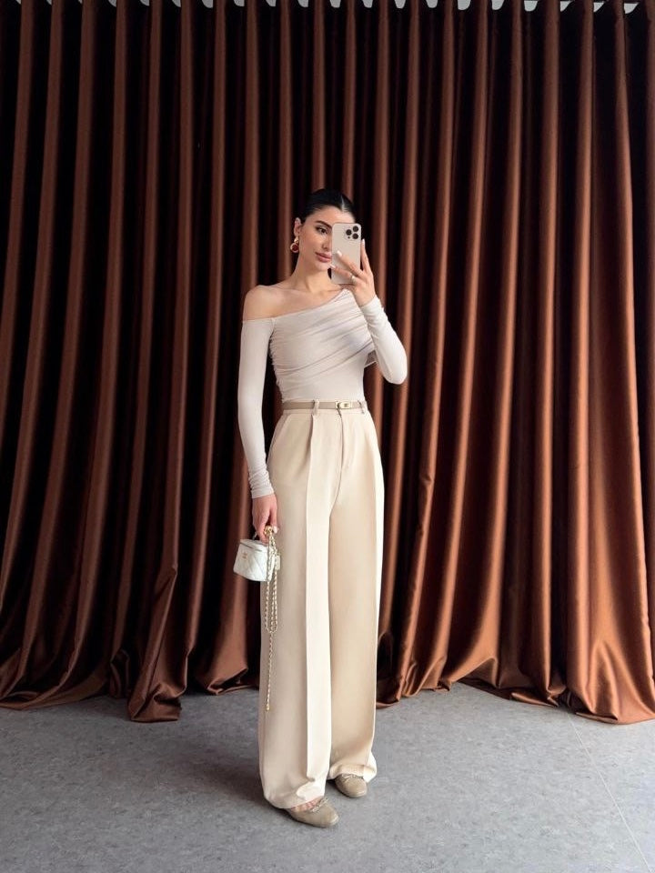 Beige Formal Fabric Pants