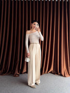 Beige Formal Fabric Pants