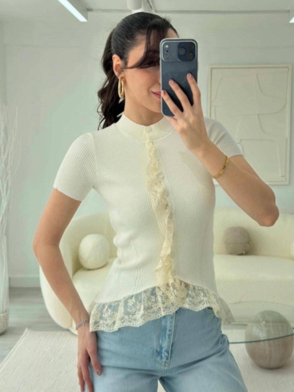 Lace Trim Knit Top