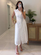 Ivory Eyelet Midi Dress