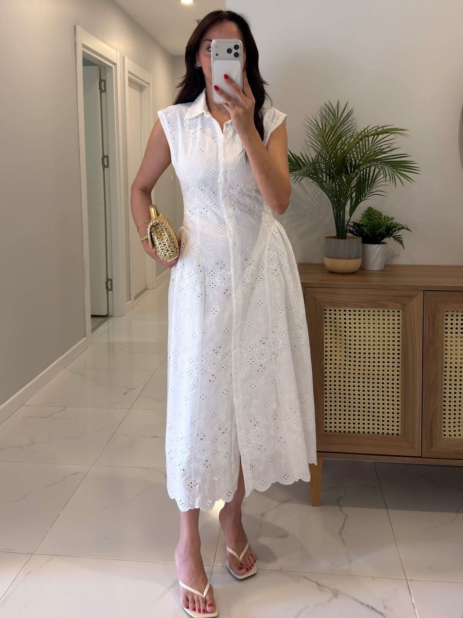 Ivory Eyelet Midi Dress