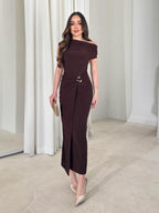 Brown Midi Draped Dress