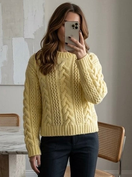 Light Yellow Cable Knit Chunky Sweater