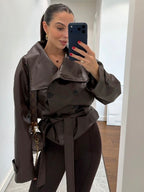 Brown Leather Jacket with Belt