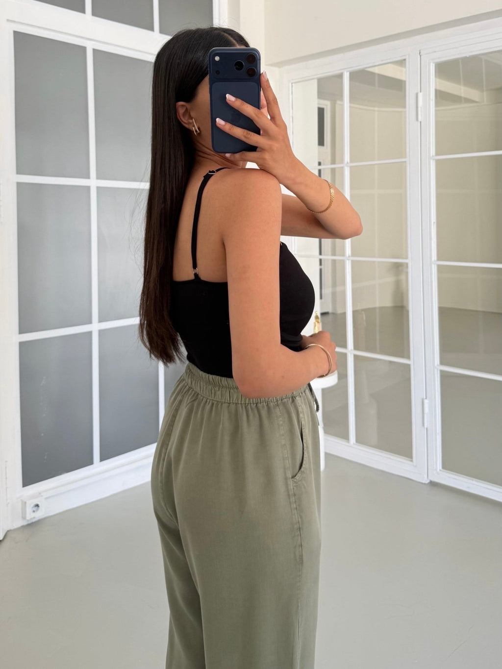 Olive Relaxed Wide-Leg Pants