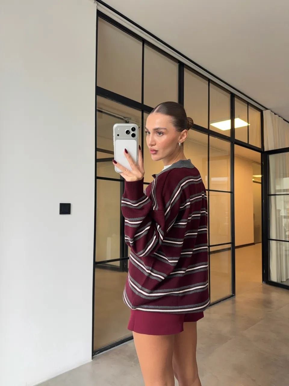 Striped Maroon Polo Sweater