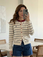 White Striped Polo Cardigan