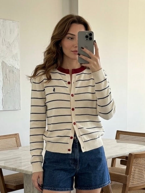 White Striped Polo Cardigan