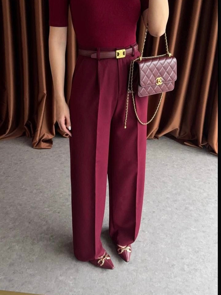 Formal Burgundy Fabric Pants