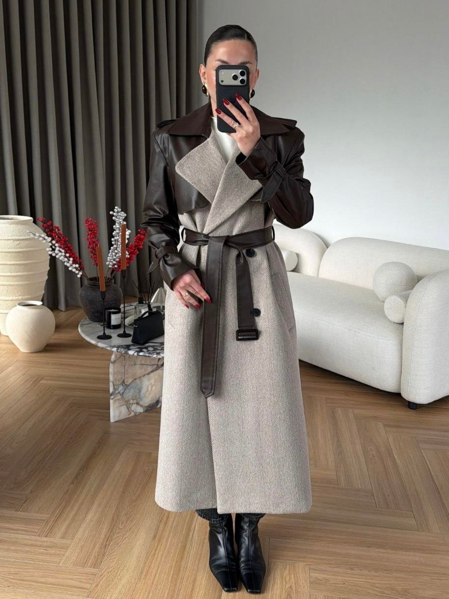 Beige Leather Coat