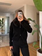 Black Fur Collar Cardigan